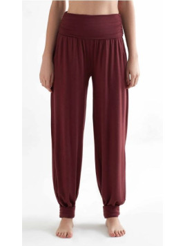 pantalon de yoga bordeaux ample resserré en bas ceinture rabattable