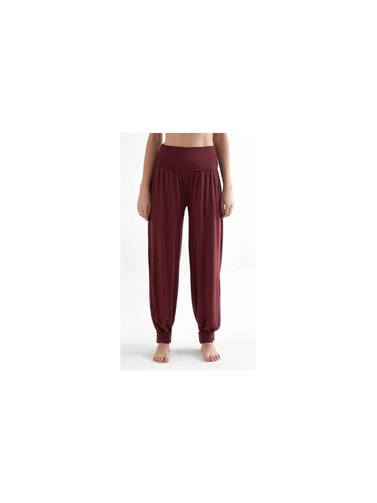 pantalon de yoga bordeaux ample resserré en bas ceinture rabattable