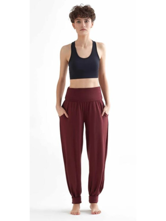 pantalon de yoga bordeaux ample resserré en bas ceinture rabattable