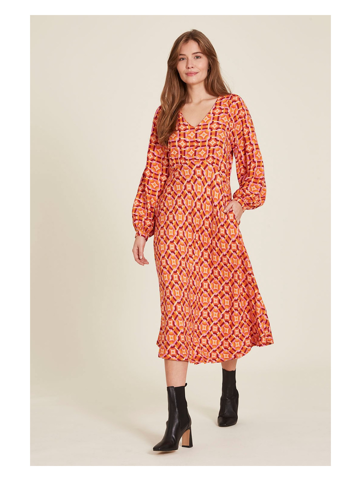 robe chemisier écovéro motifs vintage oranges