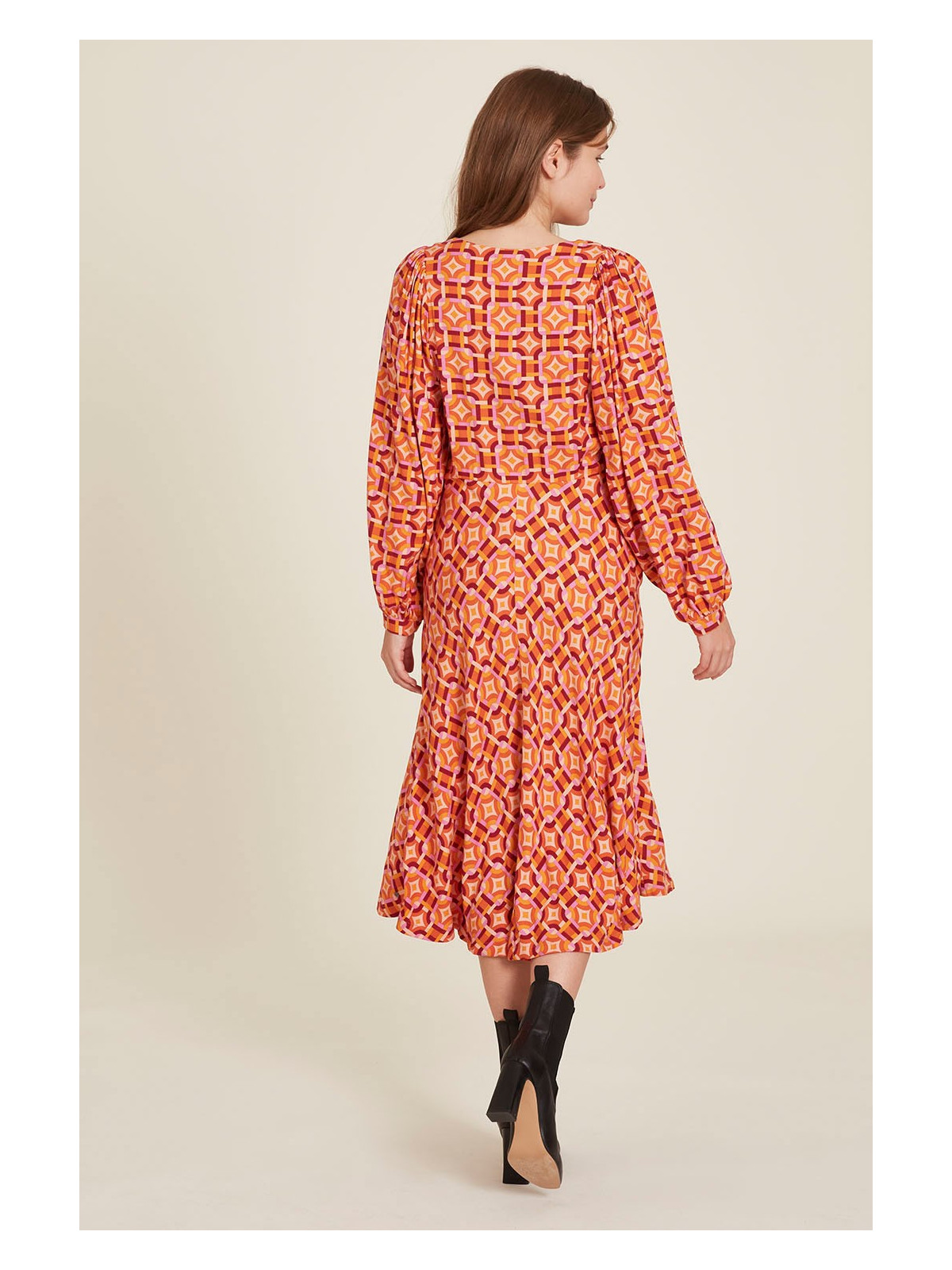 robe chemisier écovéro motifs vintage oranges