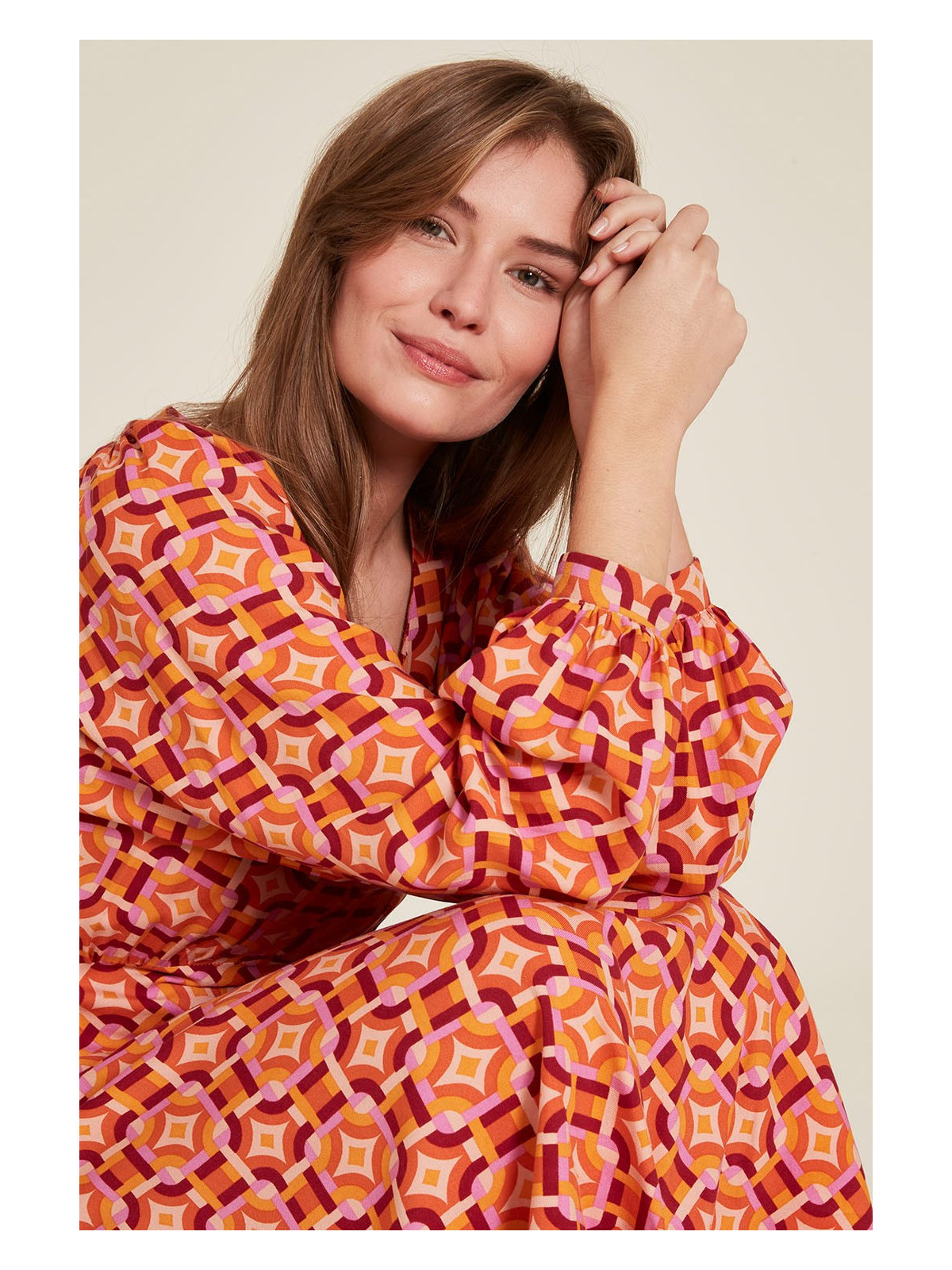 robe chemisier écovéro motifs vintage oranges