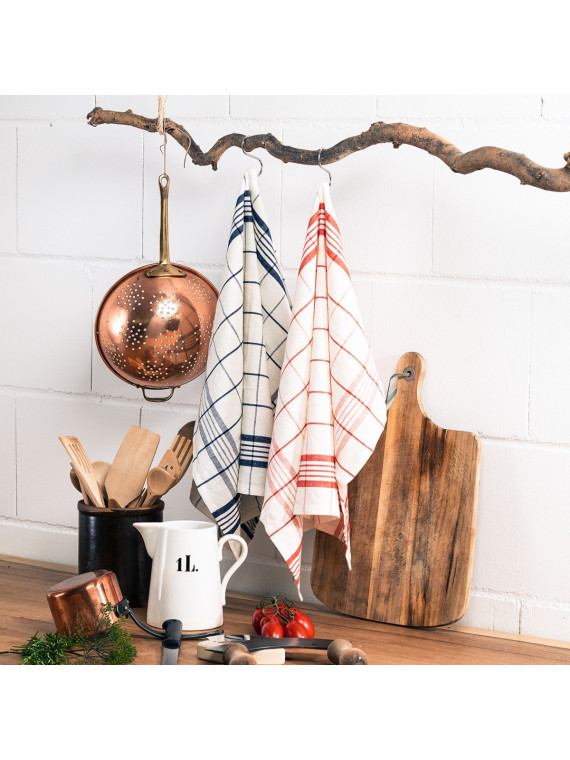 torchons à carreaux 1 bleu 1 rouge