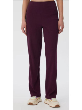 pantalon coupe droite large à côtes couleur aubergine taille élastique