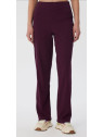 pantalon coupe droite large à côtes couleur aubergine taille élastique