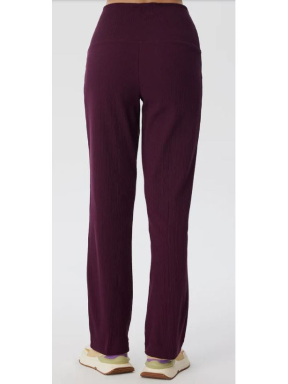 pantalon coupe droite large à côtes couleur aubergine taille élastique