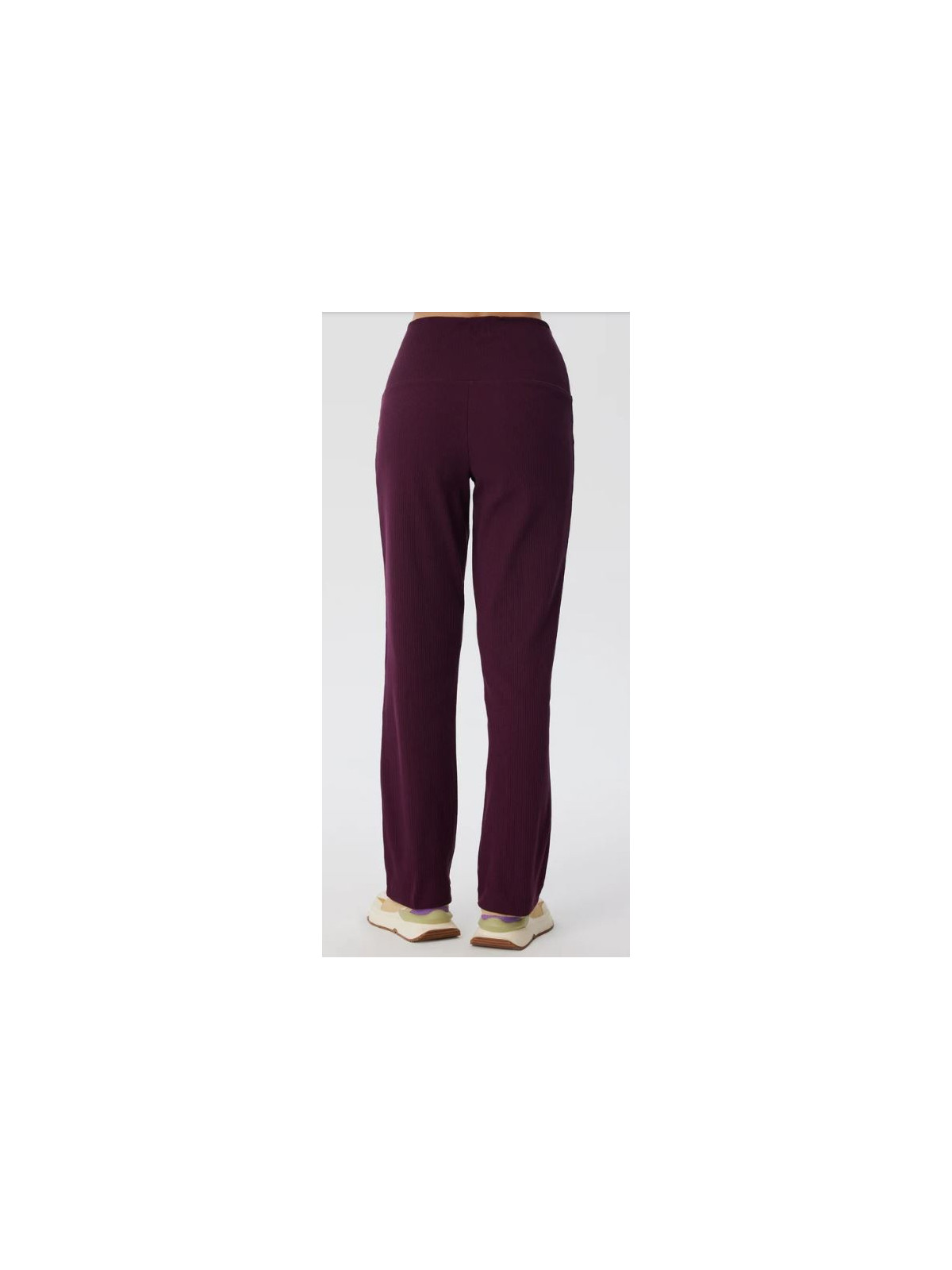 pantalon coupe droite large à côtes couleur aubergine taille élastique