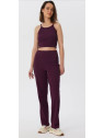 pantalon coupe droite large à côtes couleur aubergine taille élastique