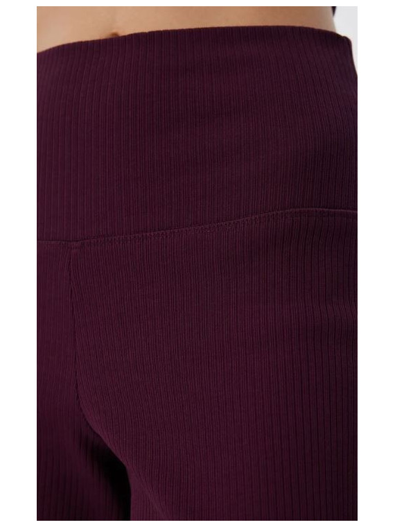 pantalon coupe droite large à côtes couleur aubergine taille élastique