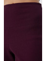 pantalon coupe droite large à côtes couleur aubergine taille élastique