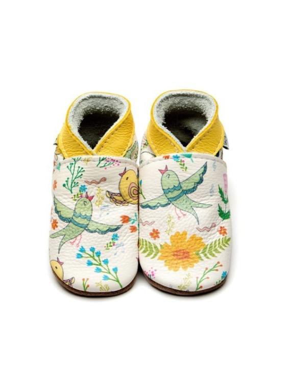 Chaussons "Oiseau" Souples en Cuir pour Bébés et Enfants - Inch Blue