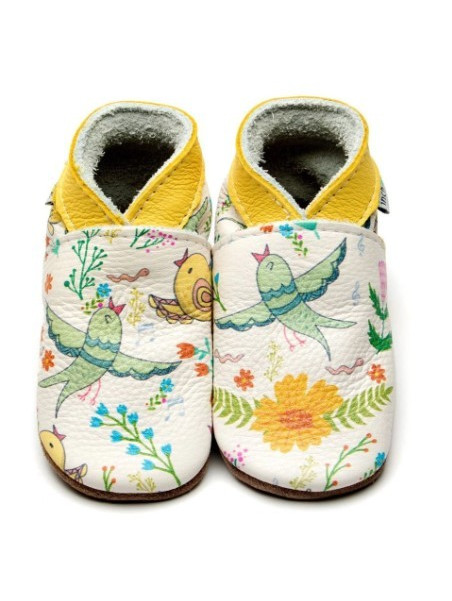 Chaussons "Oiseau" Souples en Cuir pour Bébés et Enfants - Inch Blue