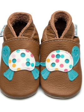 Chaussons "Tortue" Souples en Cuir pour Bébés et Enfants - Inch Blue