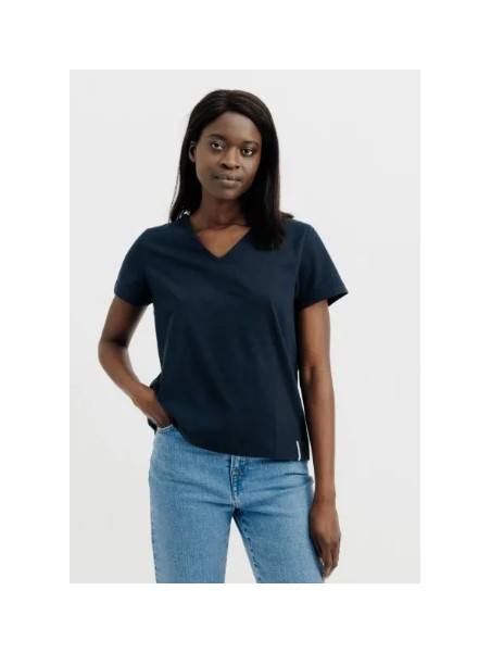 tee-shirt femme col V manches courtes bleu marine