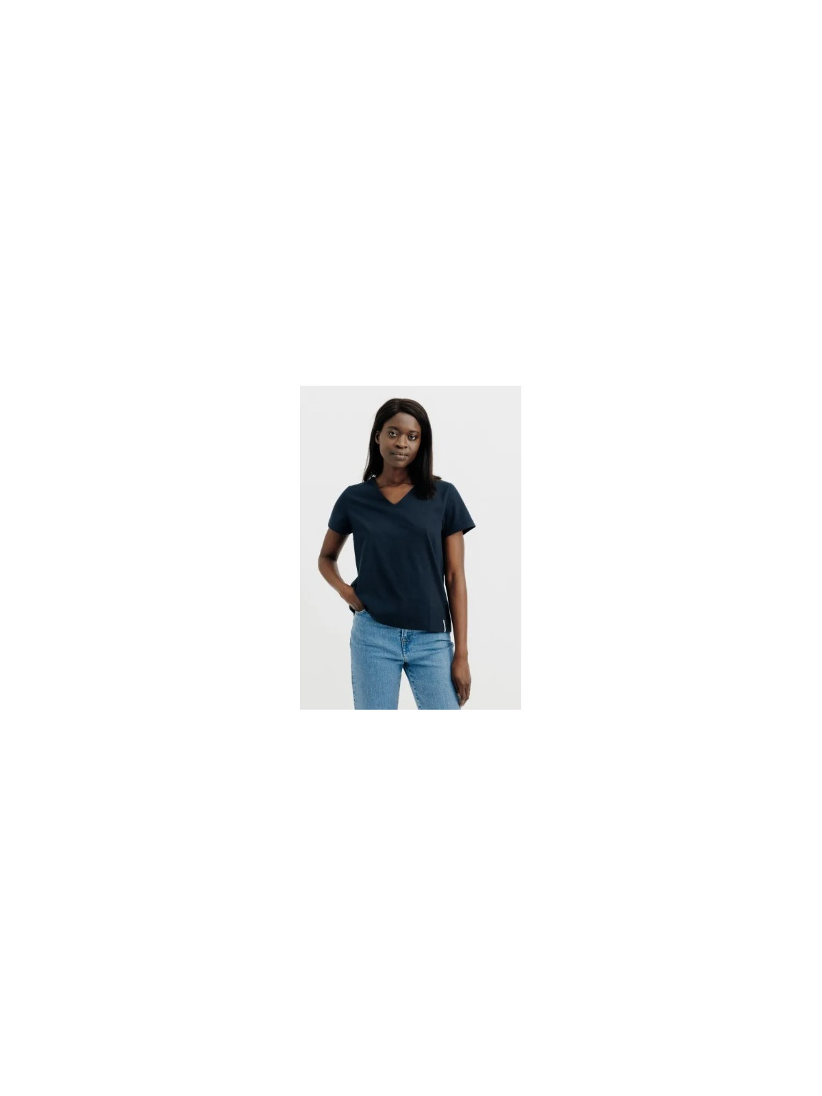 tee-shirt femme col V manches courtes bleu marine