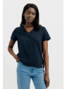 tee-shirt femme col V manches courtes bleu marine