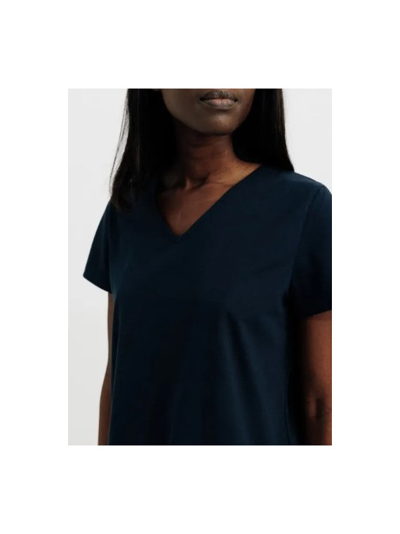 tee-shirt femme col V manches courtes bleu marine