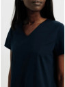 tee-shirt femme col V manches courtes bleu marine