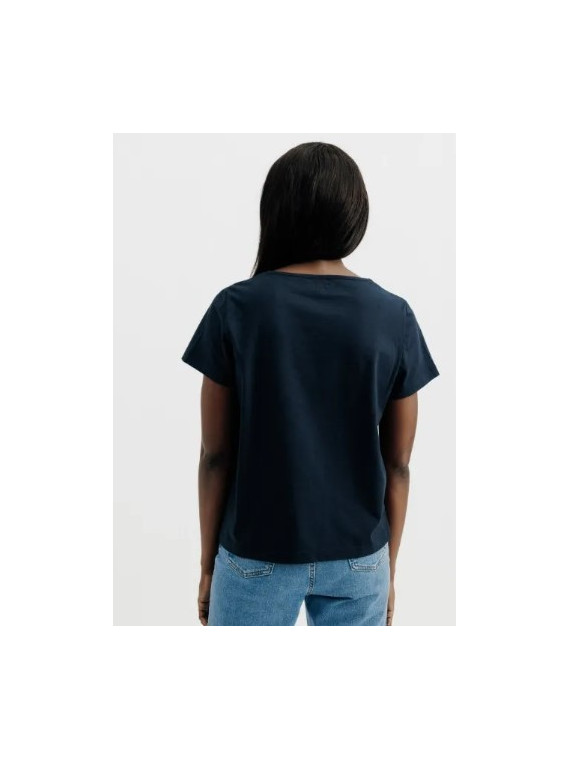 tee-shirt femme col V manches courtes bleu marine