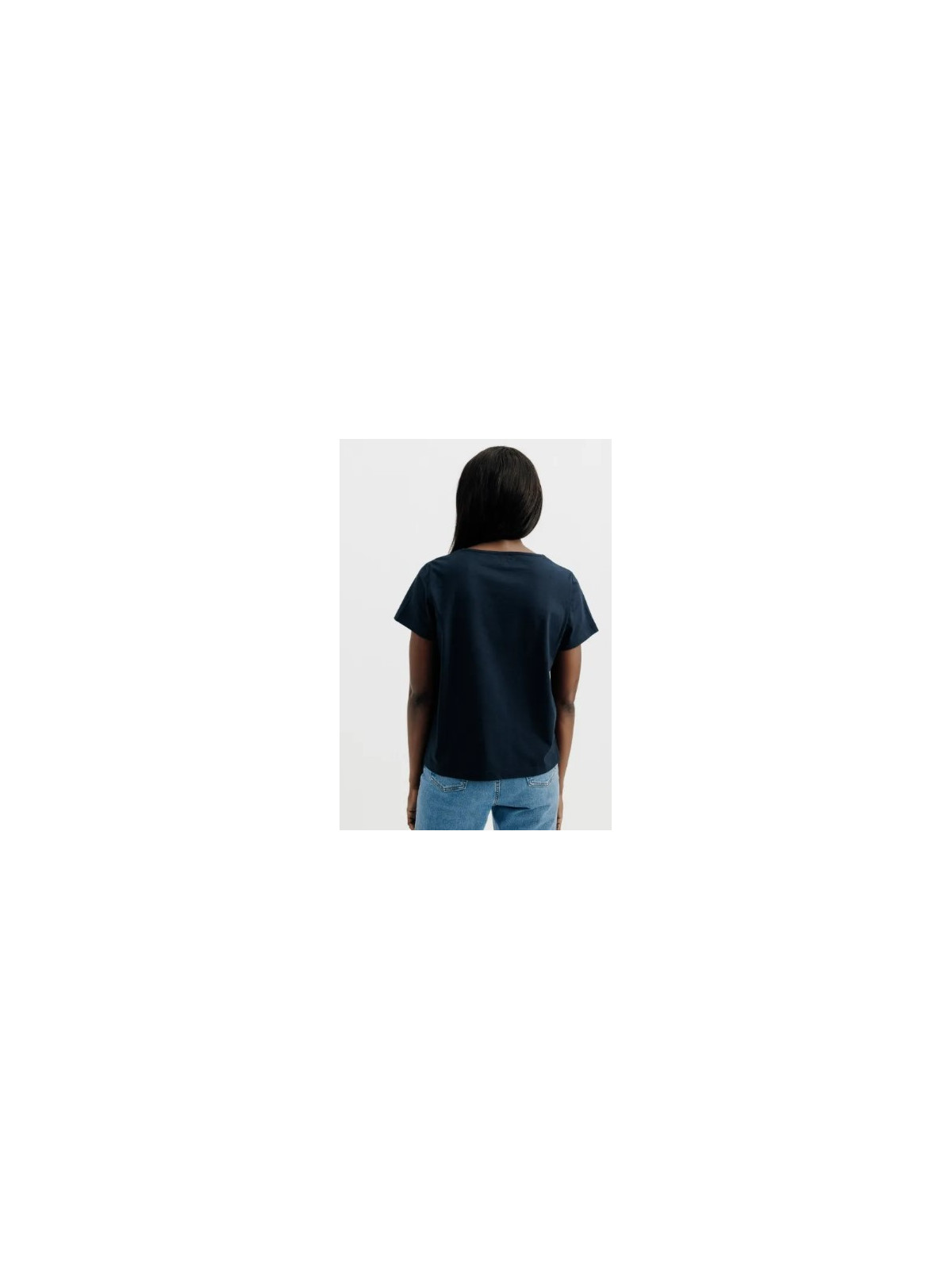 tee-shirt femme col V manches courtes bleu marine