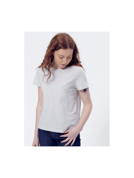 t-shirt femme gris col rond 1 poche