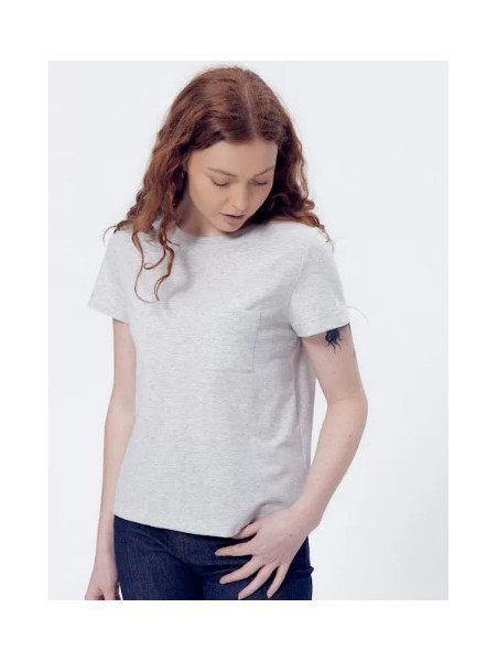 t-shirt femme gris col rond 1 poche