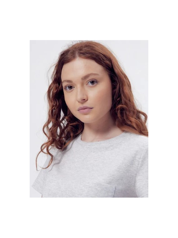 t-shirt femme gris col rond 1 poche