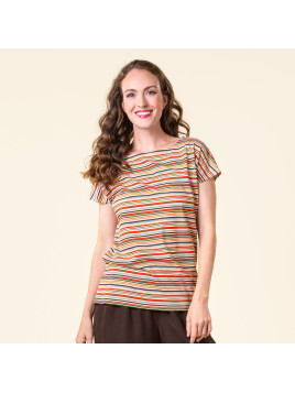 t-shirt col bateau rayé rouge vert bleu et écru