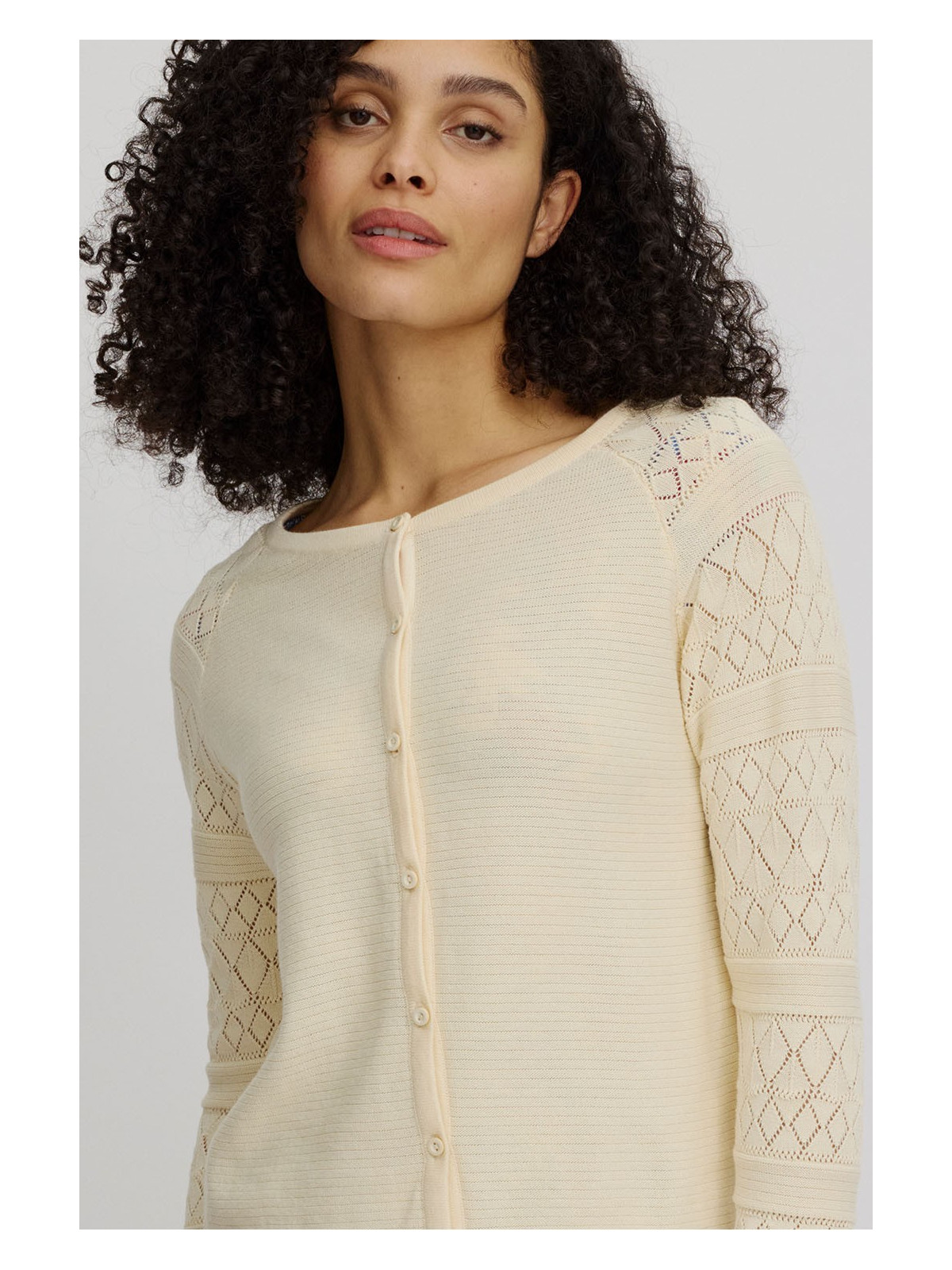 gilet coton bio écru avec manches ajourées