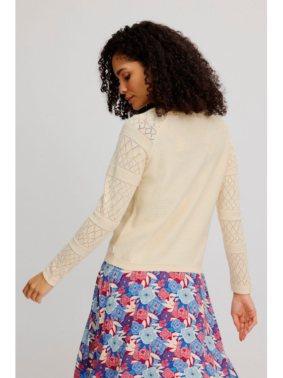 gilet coton bio écru avec manches ajourées