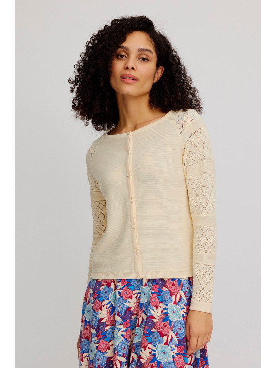 gilet coton bio écru avec manches ajourées