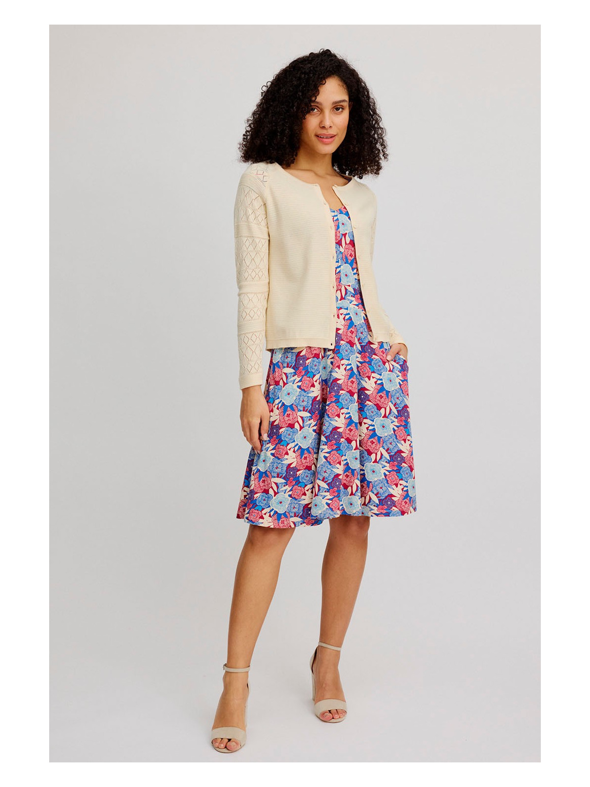 gilet coton bio écru avec manches ajourées