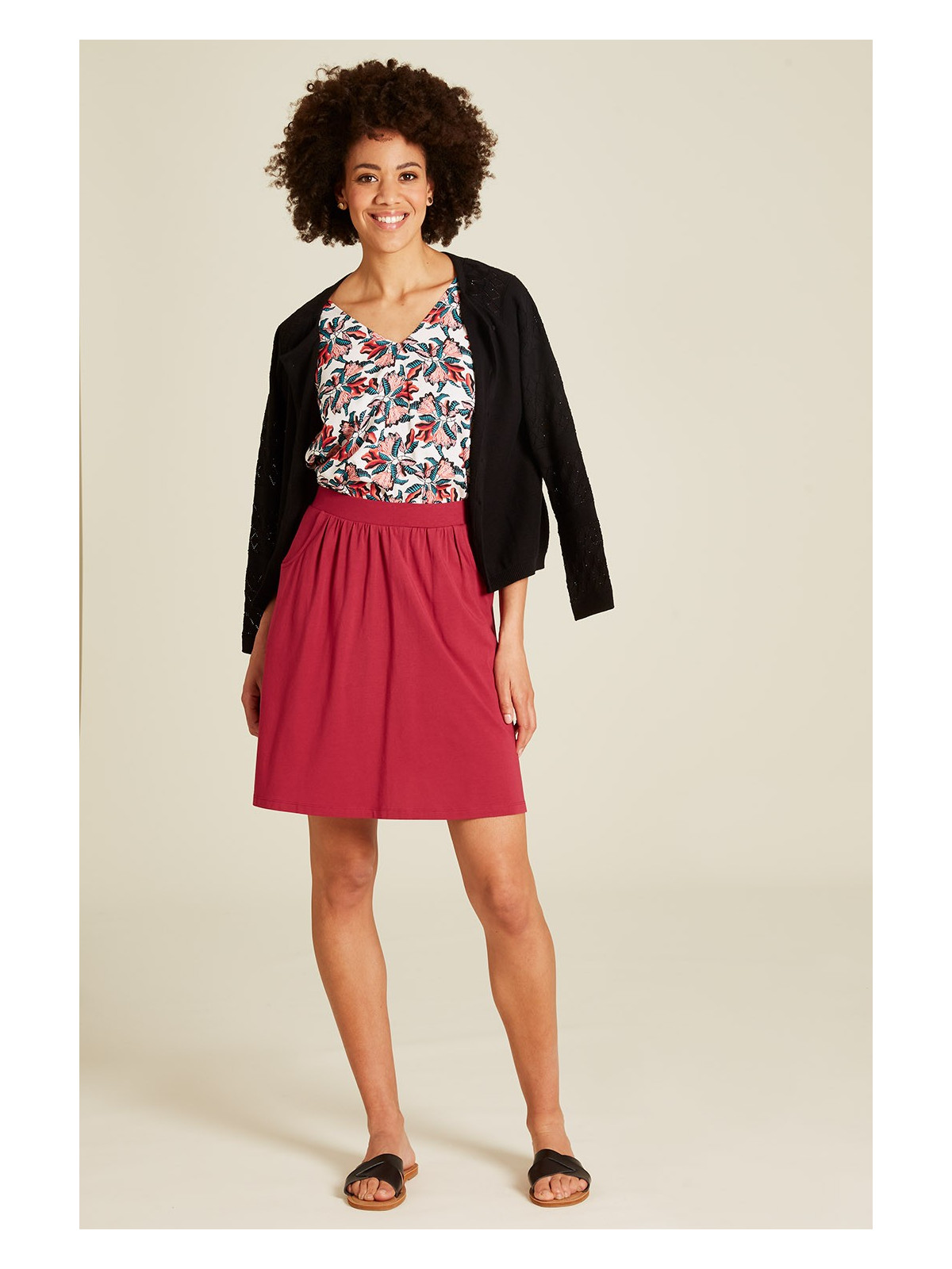 Jupe pour Femme en Coton Bio Forme Trapèze Couleur Anémone - Tranquillo