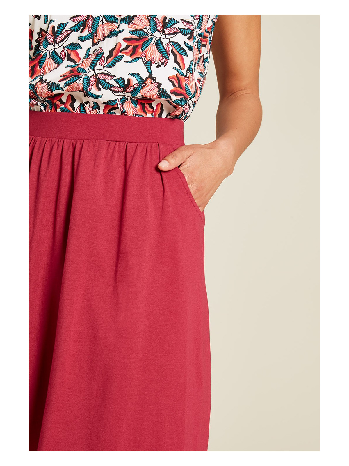 Jupe pour Femme en Coton Bio Forme Trapèze Couleur Anémone - Tranquillo