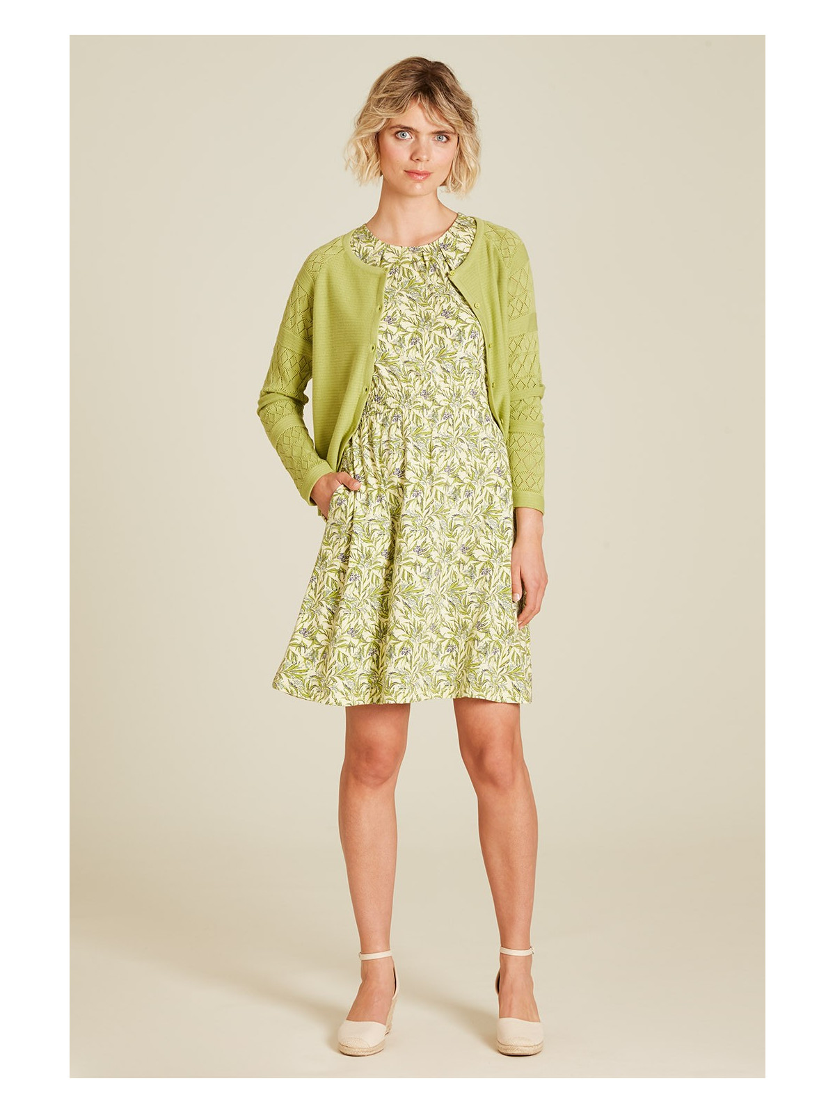 Robe Longue sans Manches Imprimé Feuilles en coton bio de Tranquillo