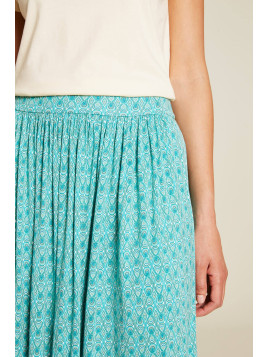 jupe longueur sous le genou bleu turquoise avec petits motifs