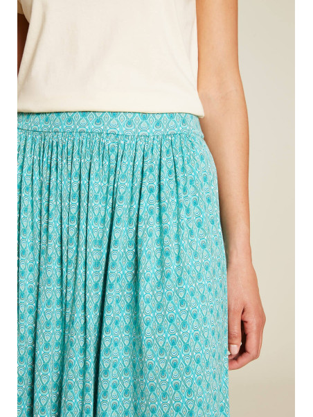 jupe longueur sous le genou bleu turquoise avec petits motifs