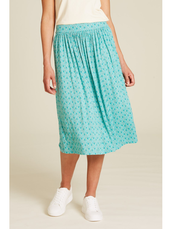 jupe longueur sous le genou bleu turquoise avec petits motifs