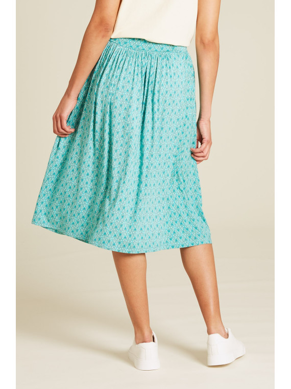 jupe longueur sous le genou bleu turquoise avec petits motifs