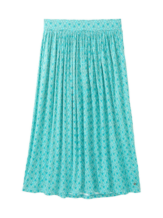 jupe longueur sous le genou bleu turquoise avec petits motifs