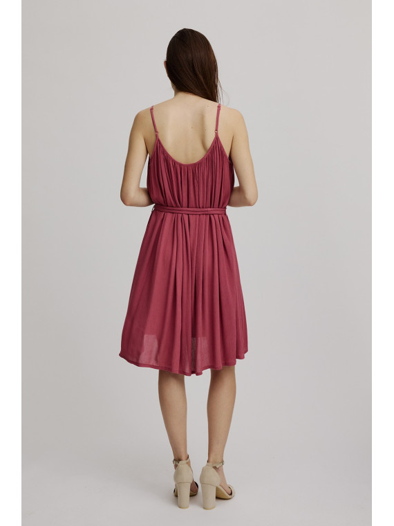 robe à bretelles très légère avec ceinture rose lie de vin