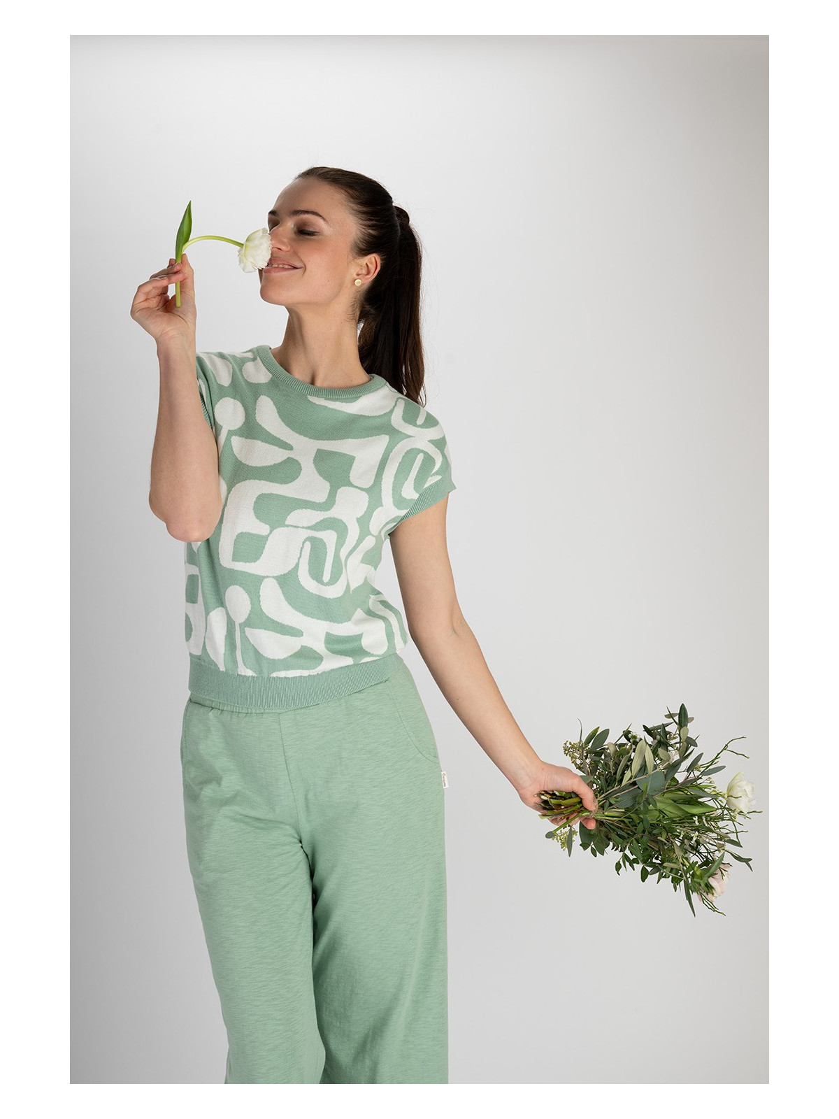 pantalon large vert pâle avec ceinture large