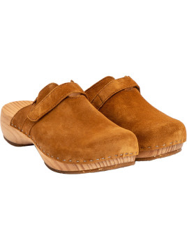 sabots bois dessus cuir ocre