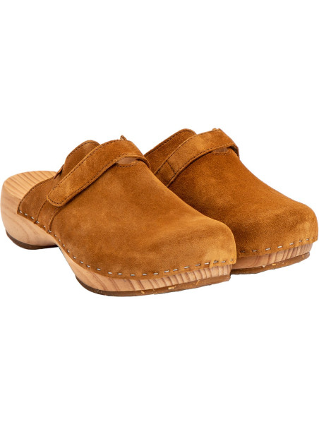 sabots bois dessus cuir ocre