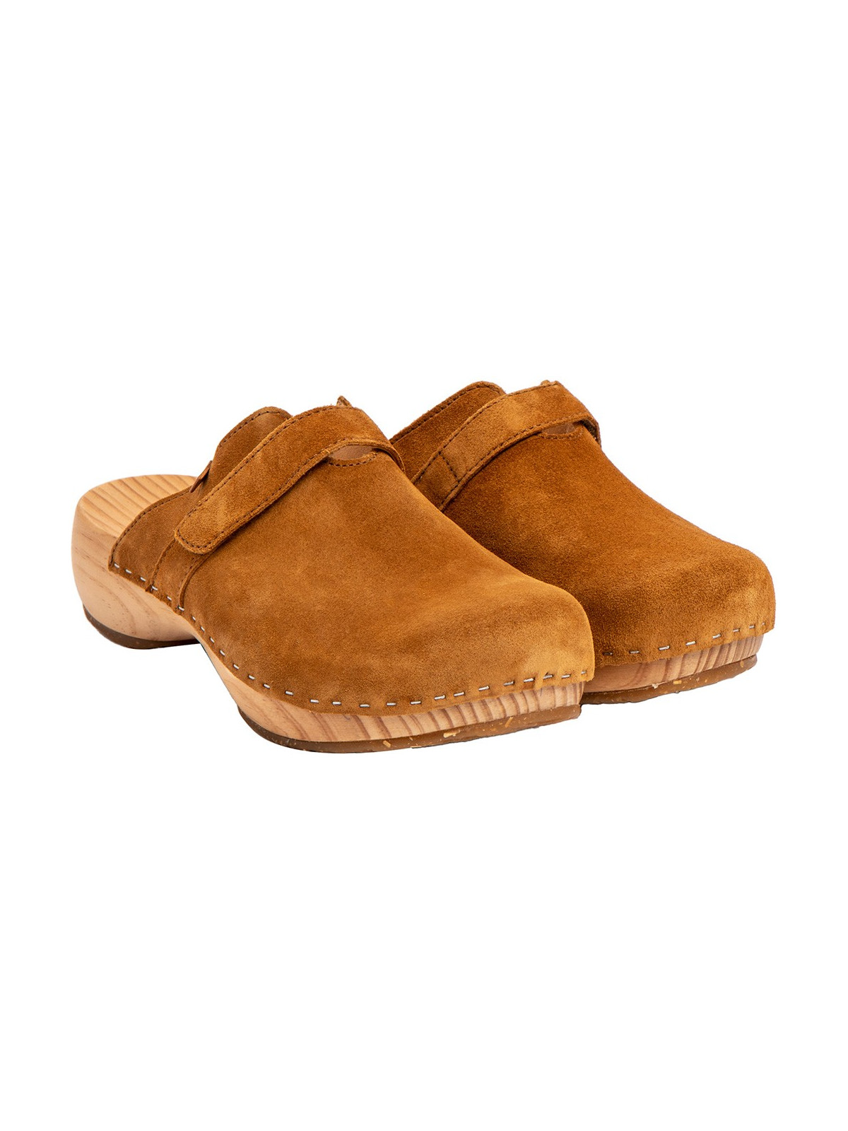 sabots bois dessus cuir ocre