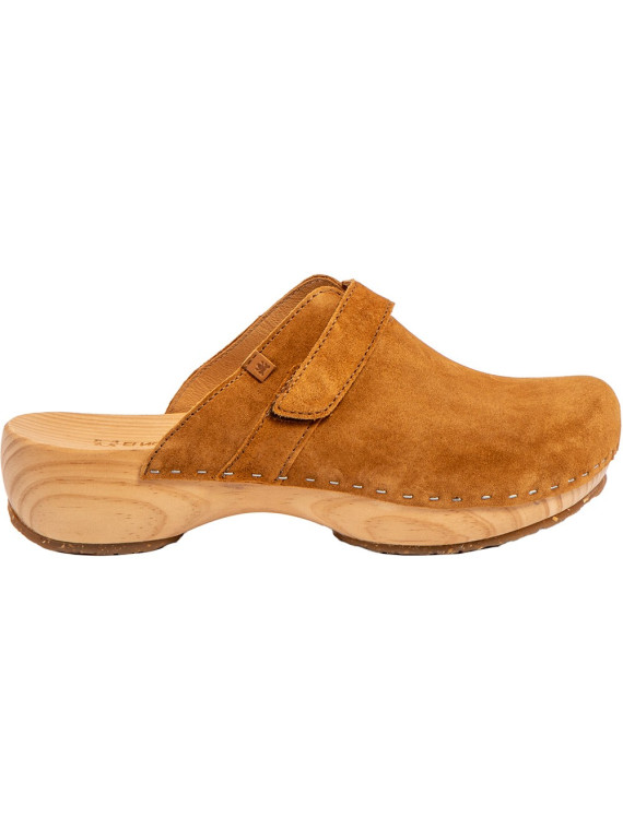 sabots bois dessus cuir ocre