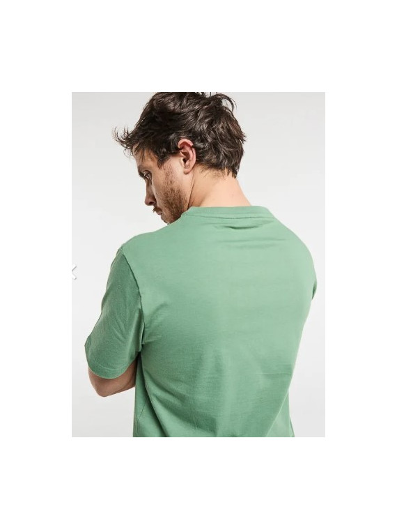 tee-shirt homme vert avec broderie vélo lila sur la poitrine