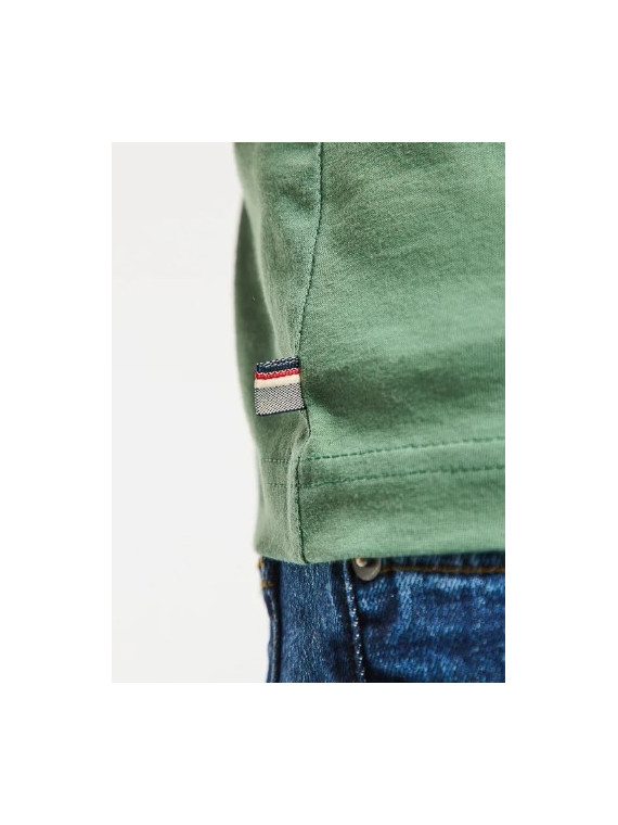 tee-shirt homme vert avec broderie vélo lila sur la poitrine