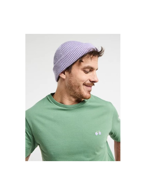 tee-shirt homme vert avec broderie vélo lila sur la poitrine