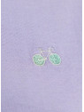 tee-shirt femme col rond couleur lavande avec vélo brodé vert sur la poitrine
